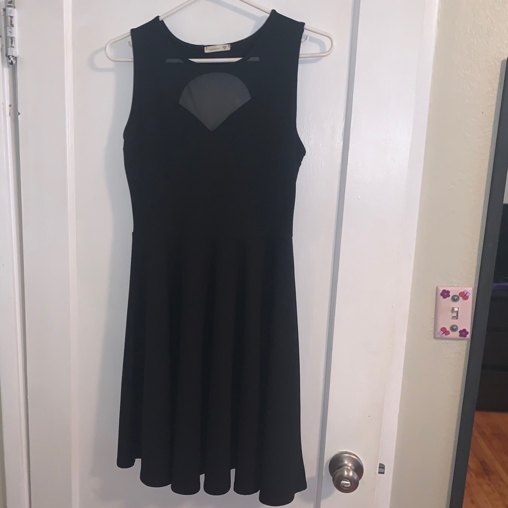 Black skater dress with mesh and open back